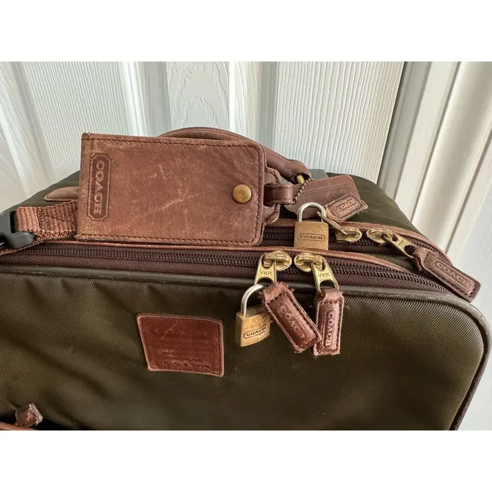 Vintage Coach 5496 22” Green Brown Leather Canvas Rolling Garment Bag USA